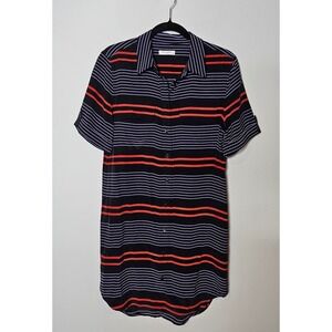 Equipment Femme 100% Silk S/P Button Stripe Shirt Shift Collar Dress‎ Tab Sleeve